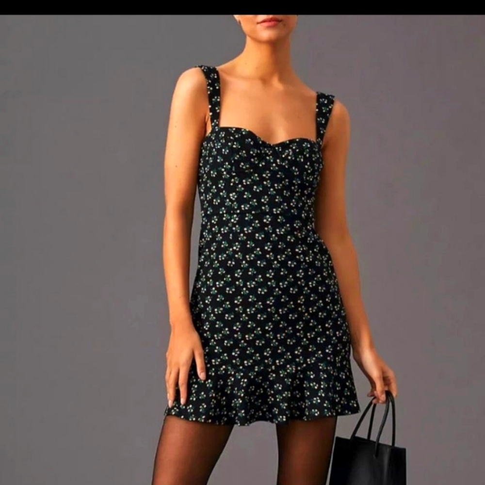 Anthropologie Hutch Ditsy Floral Corset Black mini sundress sleeveless Large